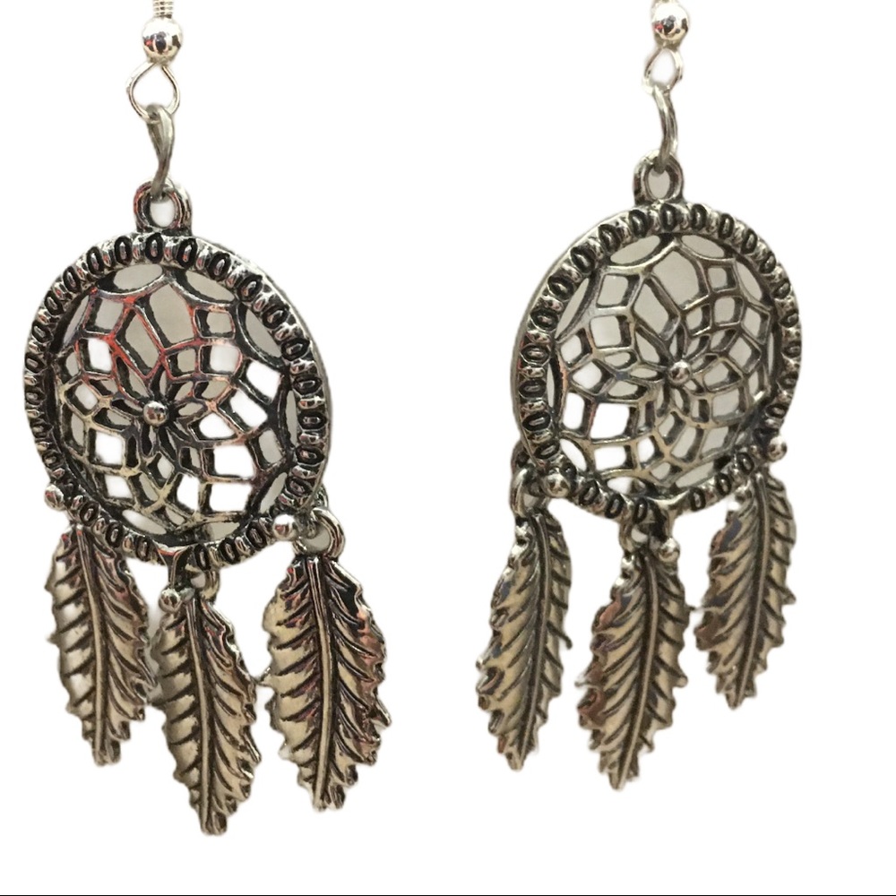 NWOT Silver Dream Catcher Feather Earrings, Hypoal